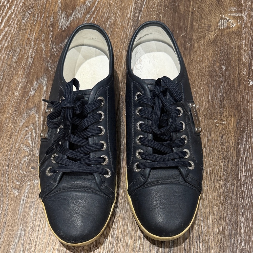 Dolce & Gabbana Black Leather Sneakers with Gold Accents